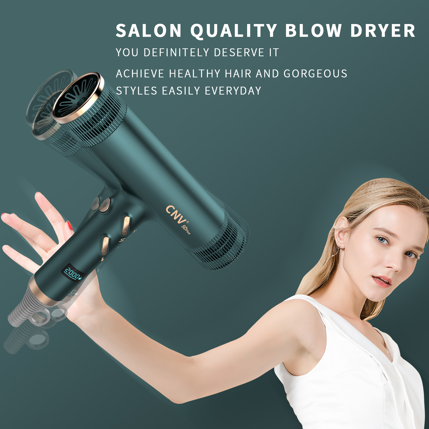 Green CNV 2 in 1 Healthy Ionic Hair Dryer Professional Ceramic And Lonic Blow