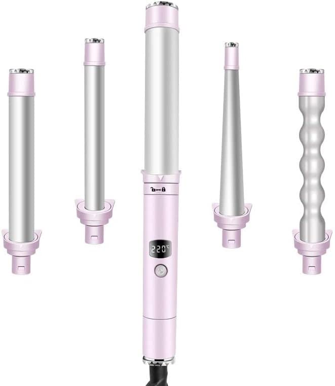 CNV Hair Curler 5 in 1 Curling Iron Wand Set Ceramic Barrels Instant Heat Up LCD Temperature Adjustment Hair Styler