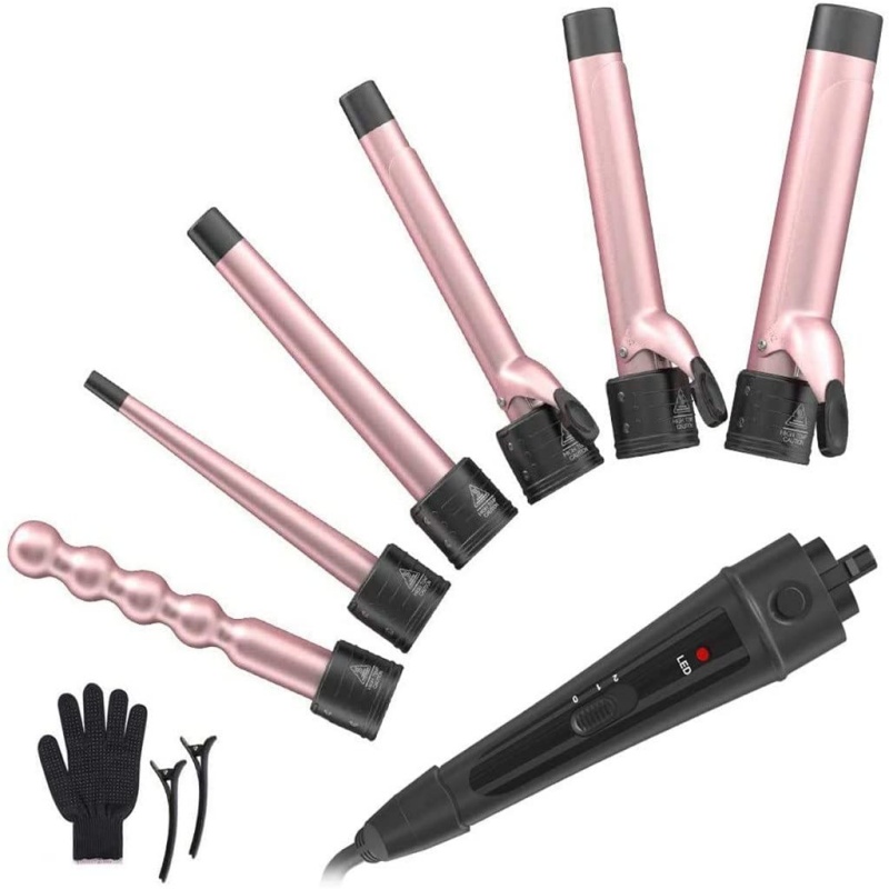 CNV 6-in-1 Curling Iron Professional Curling Wand Set Instant Heat Up Hair Curler with 6 Interchangeable Ceramic Barrels